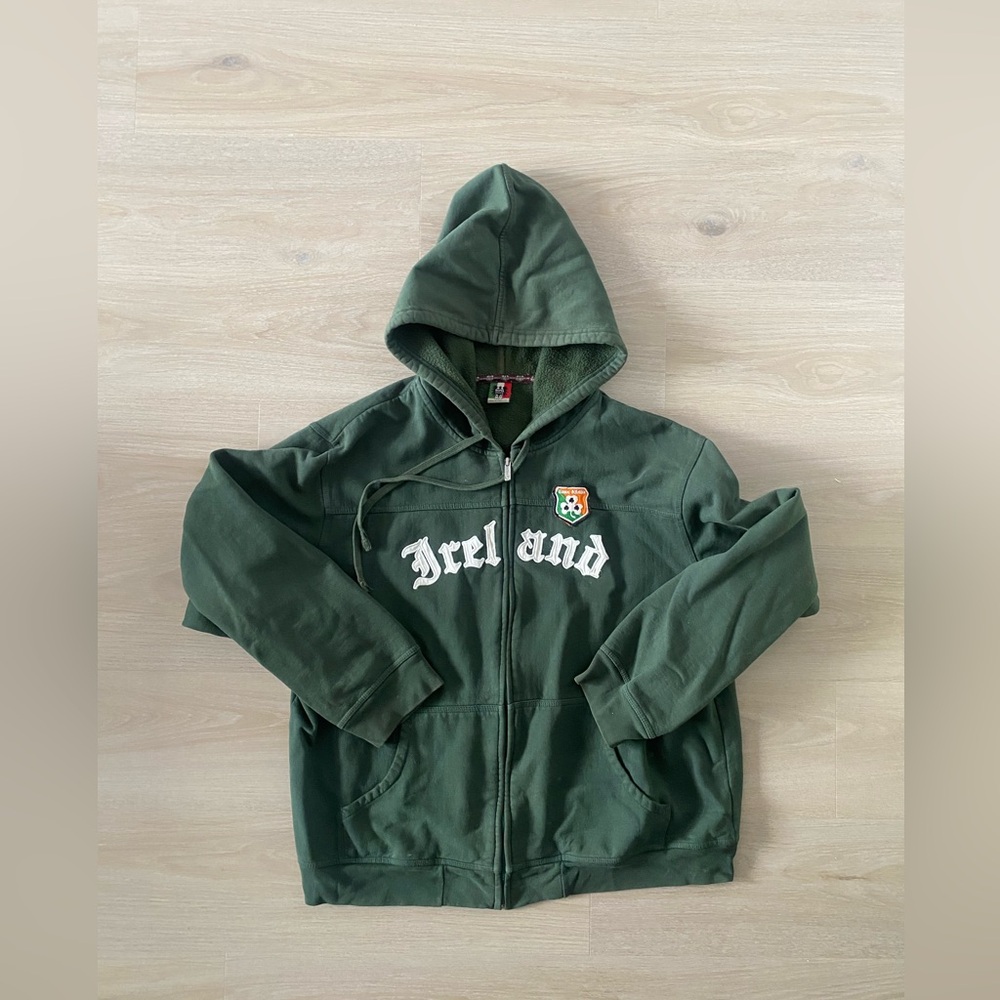 Mens Vintage Green 'Ireland' Hooded Zip Jacket fits like a size XL